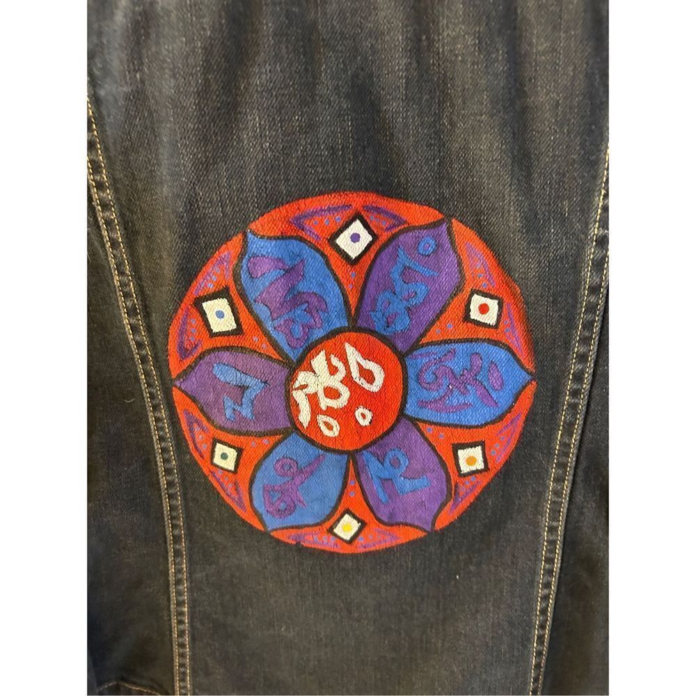 Old navy jean denim jacket womens large‎ hand painted Asian symbol rn#54023 - Picture 4 of 6